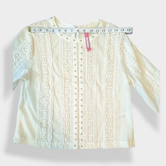 Plenty By Tracy Reese Off-White Rivet & Crochet Lace 3/4 sleeve Top Size Small - Picture 7 of 11